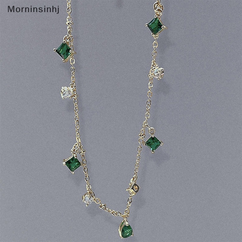 Mornin Retro Emerald Hias Berlian Imitasi Kalung Perempuan Temperamen Sederhana Indah Rantai Klavikula Perhiasan Hadiah id