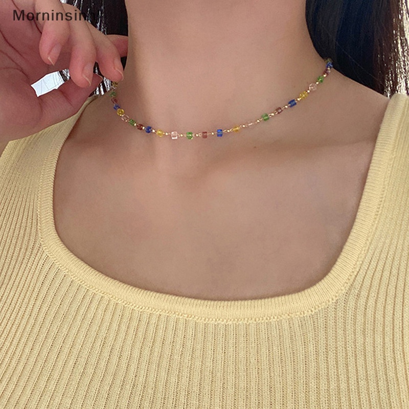 Mornin Bohemian Manik-Manik Kristal Warna-Warni Rumbai Gelang Fashion Kalung Sederhana Trendi Handmade Rantai Klavikula Untuk Wanita Perhiasan Hadiah id