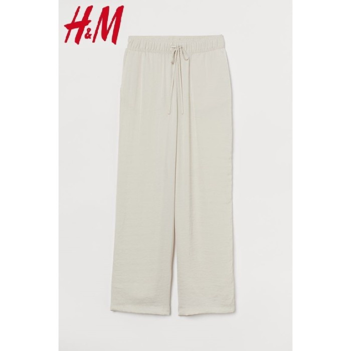 H&amp;M Wide Pull-On Trousers Celana Wanita Original HM Adem Coklat Beige