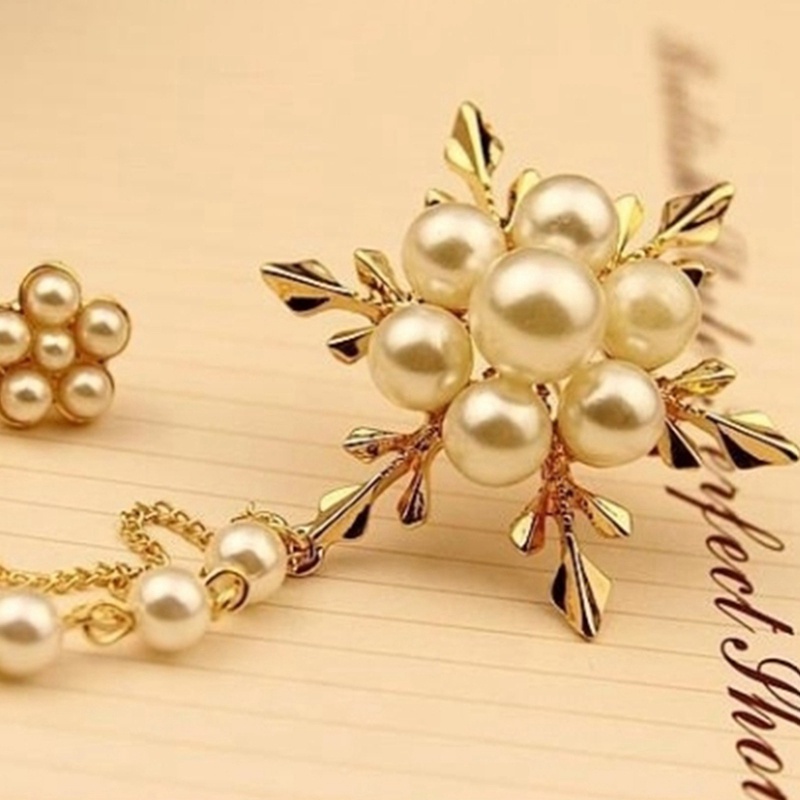 Bros Rumbai Rantai Snowflake Mutiara Elegan Bros Fashion Untuk Wanita Chain Pin Jewelry