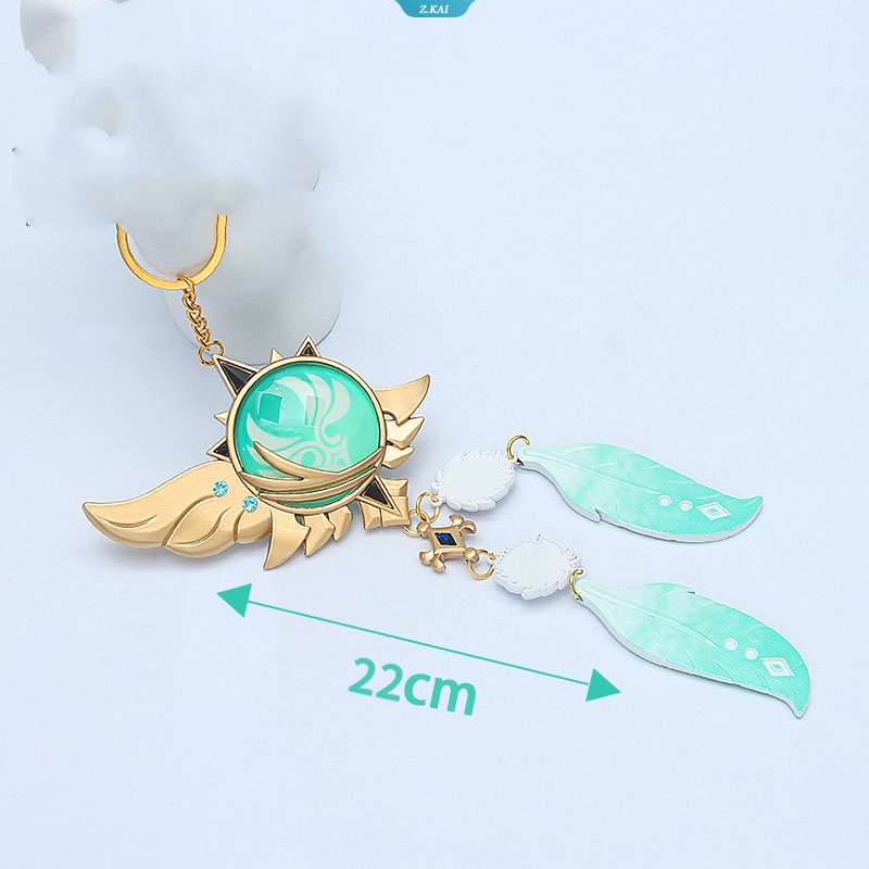 Genshin Impact Venti Keychain Cosplay Eye Of Original God Anime Wing Feather Key Rings Aksesoris Ransel Gantungan Kunci Bulu [ZK]