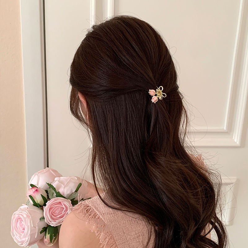 Klip Rambut Bunga Merah Muda Baru Gadis Fashion Paduan Poni Kecil Jepit Rambut Hair Claw Aksesoris Rambut Wanita