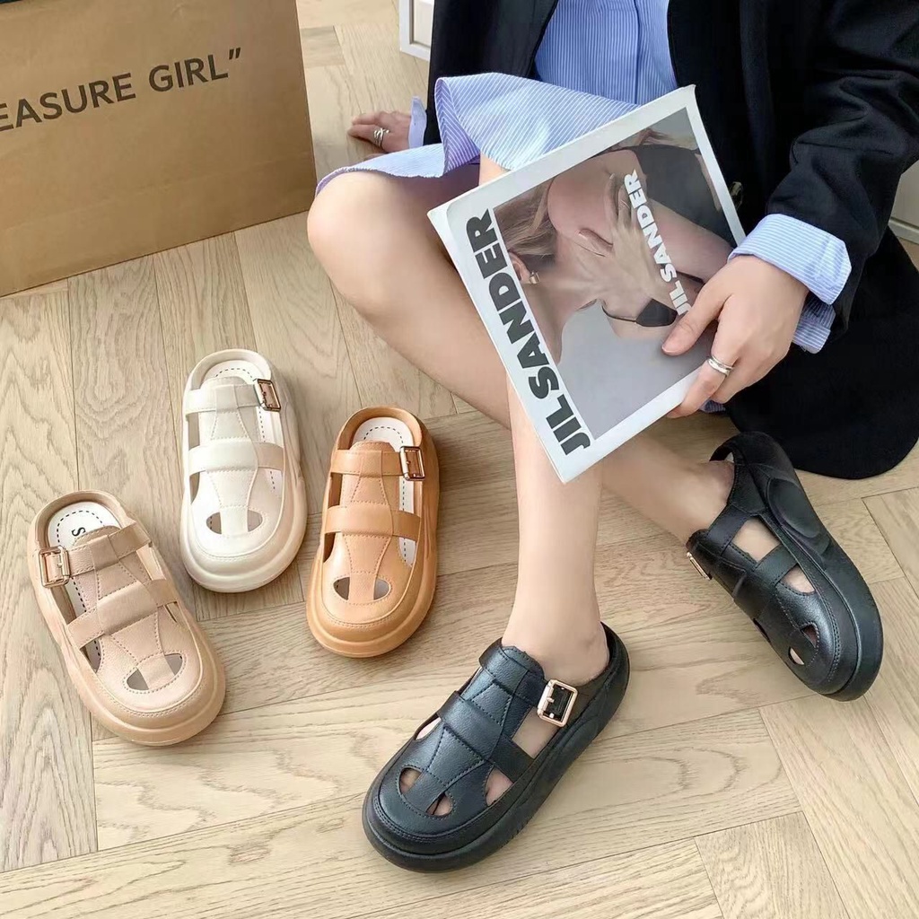 GROSIRTAS TG1743 Sandal Slop Tulang Wanita Import Full Warna Pengikat Samping Korean Style