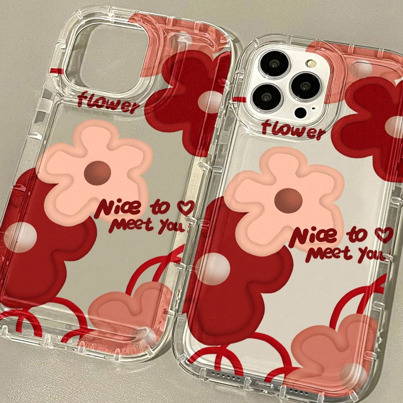 IPHONE Casing Ponsel Bunga Merah Pink Kompatibel Untuk Iphone7Plus8Plus6Plus11 14 13 12 Pro MAX XR X XS MAX SE Airbag Shockproof Cover