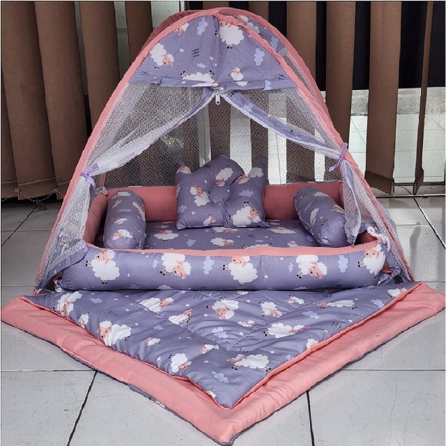 BEST-SELLER Kasur Bayi Kelambu dan-Bedcover Motif Archery x Polkadot-navy CBNK 029 PLUS NON FURING