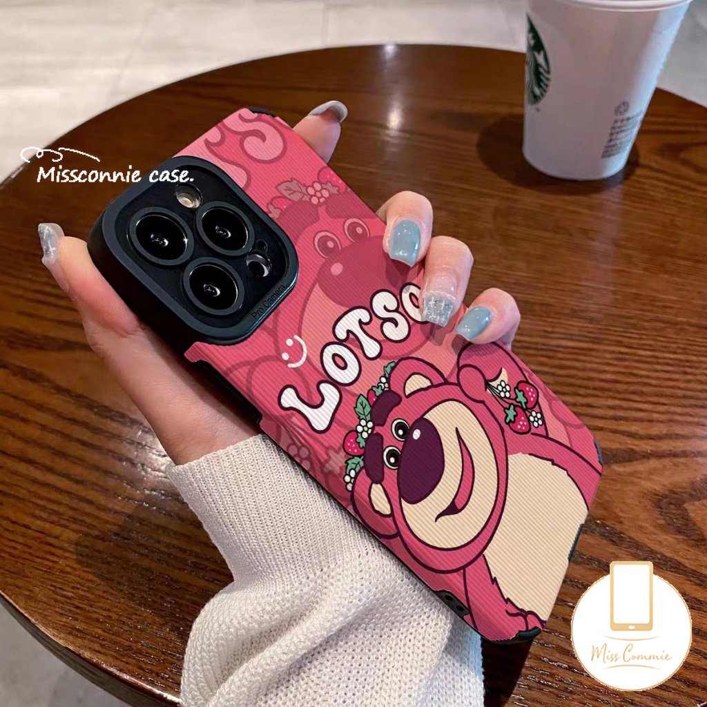 IPHONE Casing Ponsel Tahan Guncangan Tekstur Kulit Mewah Yang Indah Kompatibel Untuk Iphone7 8 Plus11 13 14 7Plus XR 12 Pro MAX X XS MAX Kartun Lucu Manyo Strawberry Bear Cover