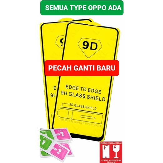 Pelindung Layar Oppo Tempered Glass 9D Full Layar-Bahan Kaca Full Melindungi Layar