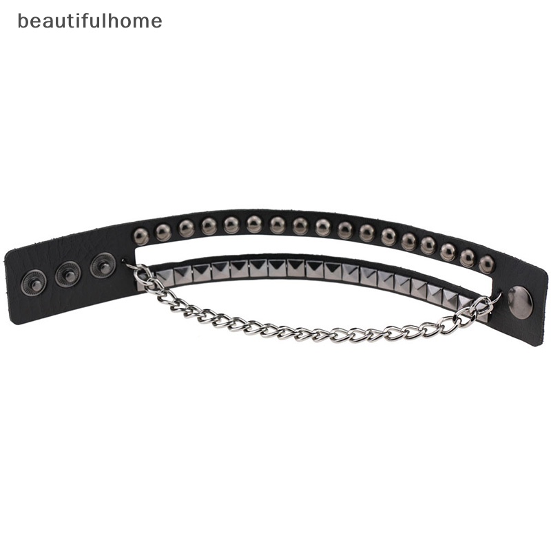 {beautifulhome} Multilayers Rivet Rantai Gothic Punk Manset Lebar Kulit Bangle Gelang Perhiasan.