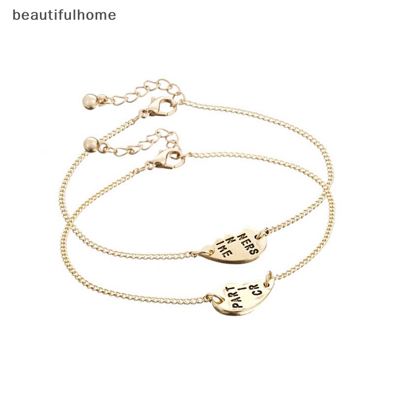 {beautifulhome} 2pcs Set Gelang Liontin Hati Split Best Friends Forever Untuk Hadiah Persahabatan.