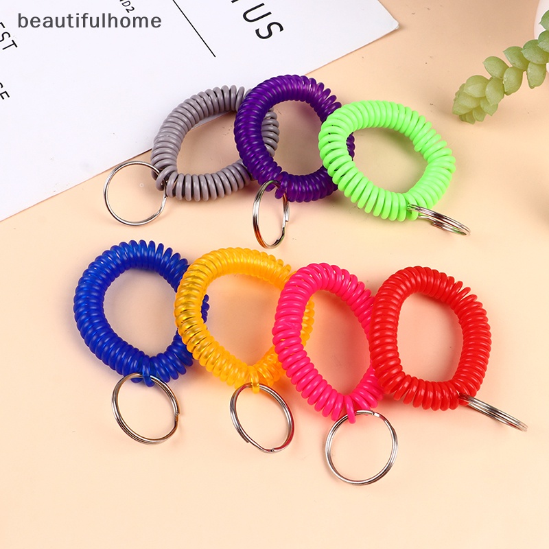 {beautifulhome} 10pcs Serbaguna Stretchable Wristband Keychain Spring Flexible Spiral Elastic Band Bracelet Key Holder Ring Untuk Sauna Gym Olahraga Luar Ruangan Rambut Rings.