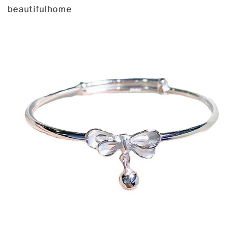 {beautifulhome} Perak Busur Lonceng Wanita Elegan Bangle Perhiasan Rumbai Ikatan Simpul Lonceng Pesona Gelang Bangle Lucu Aksesoris Perhiasan Pesta Pernikahan Hadiah.