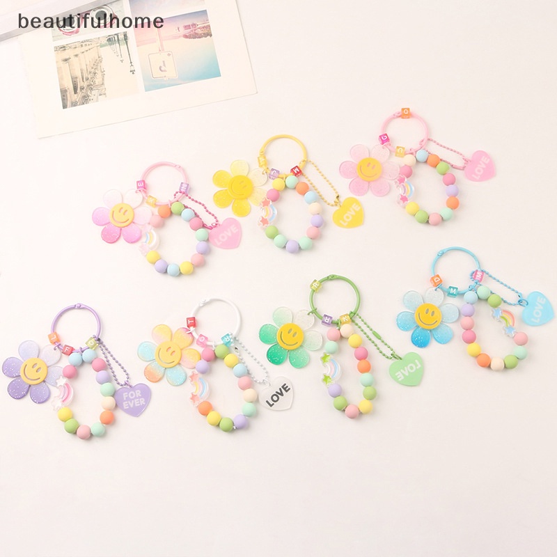 {Cantikrumah} Pendnat Bunga Matahari Lucu Gantungan Kunci Untuk Wanita Gaya Korea Tas Gantungan Kunci Berwarna Manik-Manik Gelang Keyrings Aksesoris Untuk Earphone.