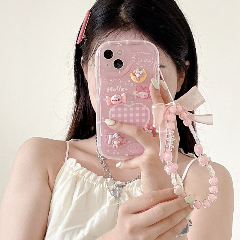 3D Hand Made Diy Candy Melody Pink Love Soft Case iPhone 11 12 13 14 Pro Max New Puff Casing Apple for women girls Gift