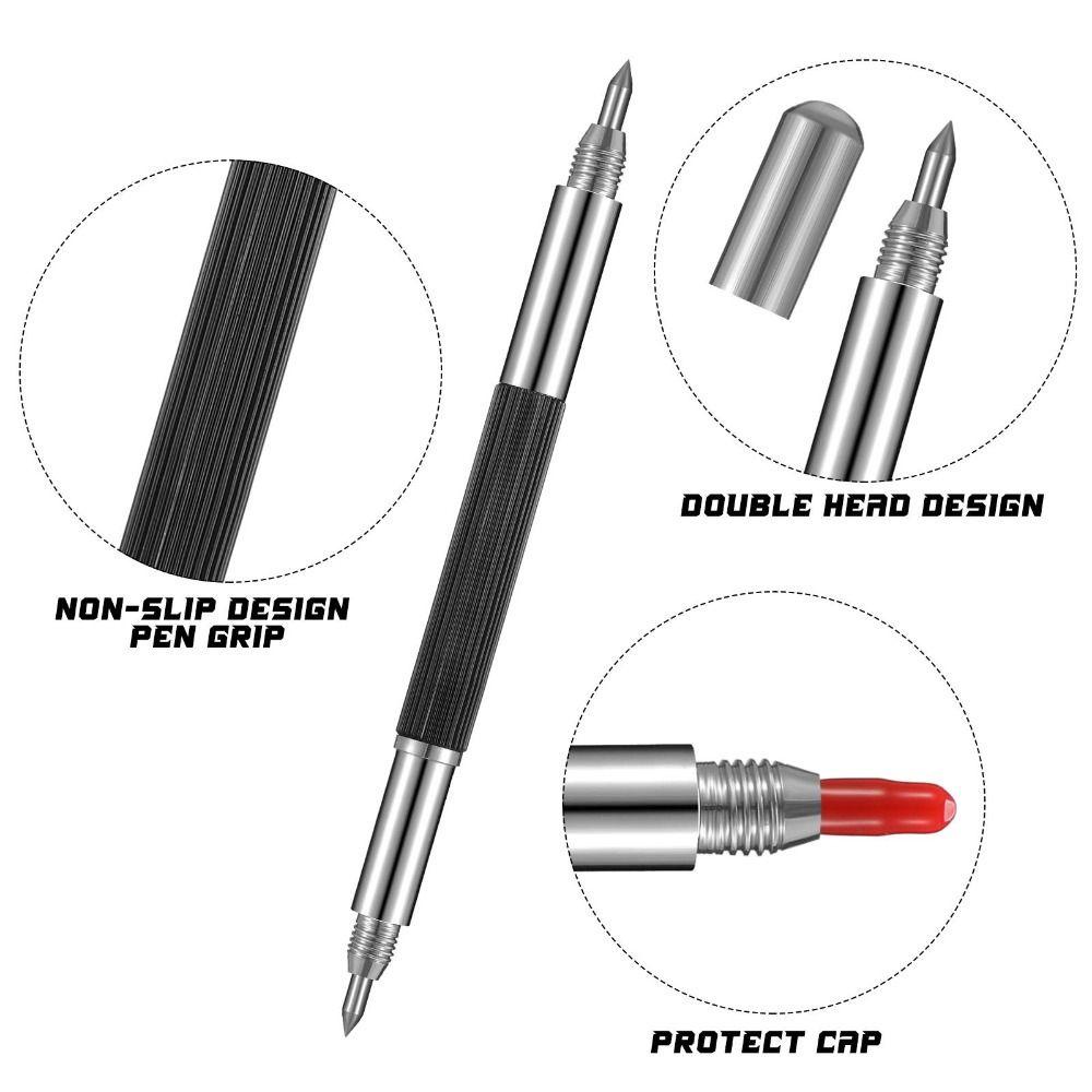 TOP 8buah Pena Coretan Alat Penanda Konstruksi Berkepala Ganda Penanda Logam Pengukir Kaca Keramik Ujung Ganda
