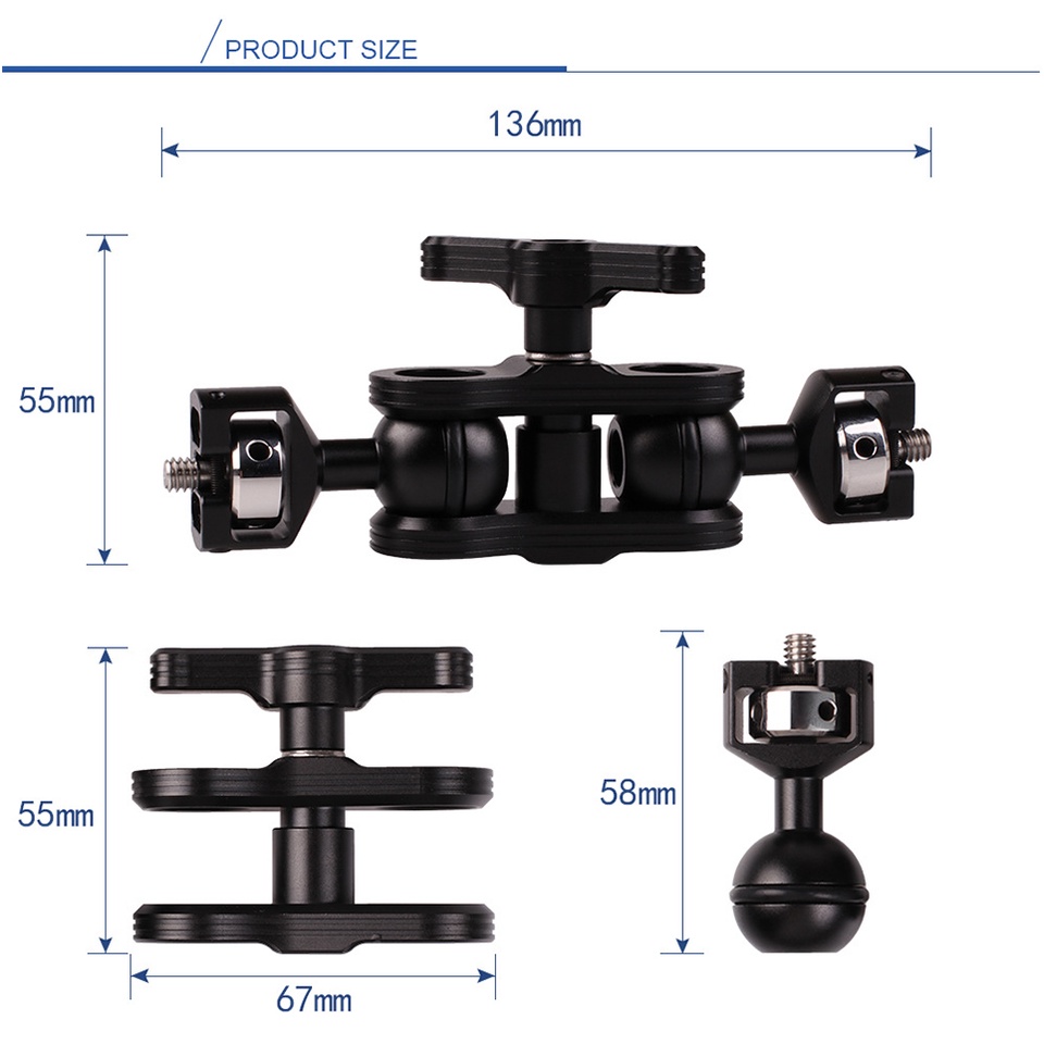 Multi Fungsi Dual Ball Joint Magic Arm Hot Shoe Mount Adapter 1/4 ''Sekrup ARRI Pin Untuk Canon Nikon Sony Monitor Light Holder