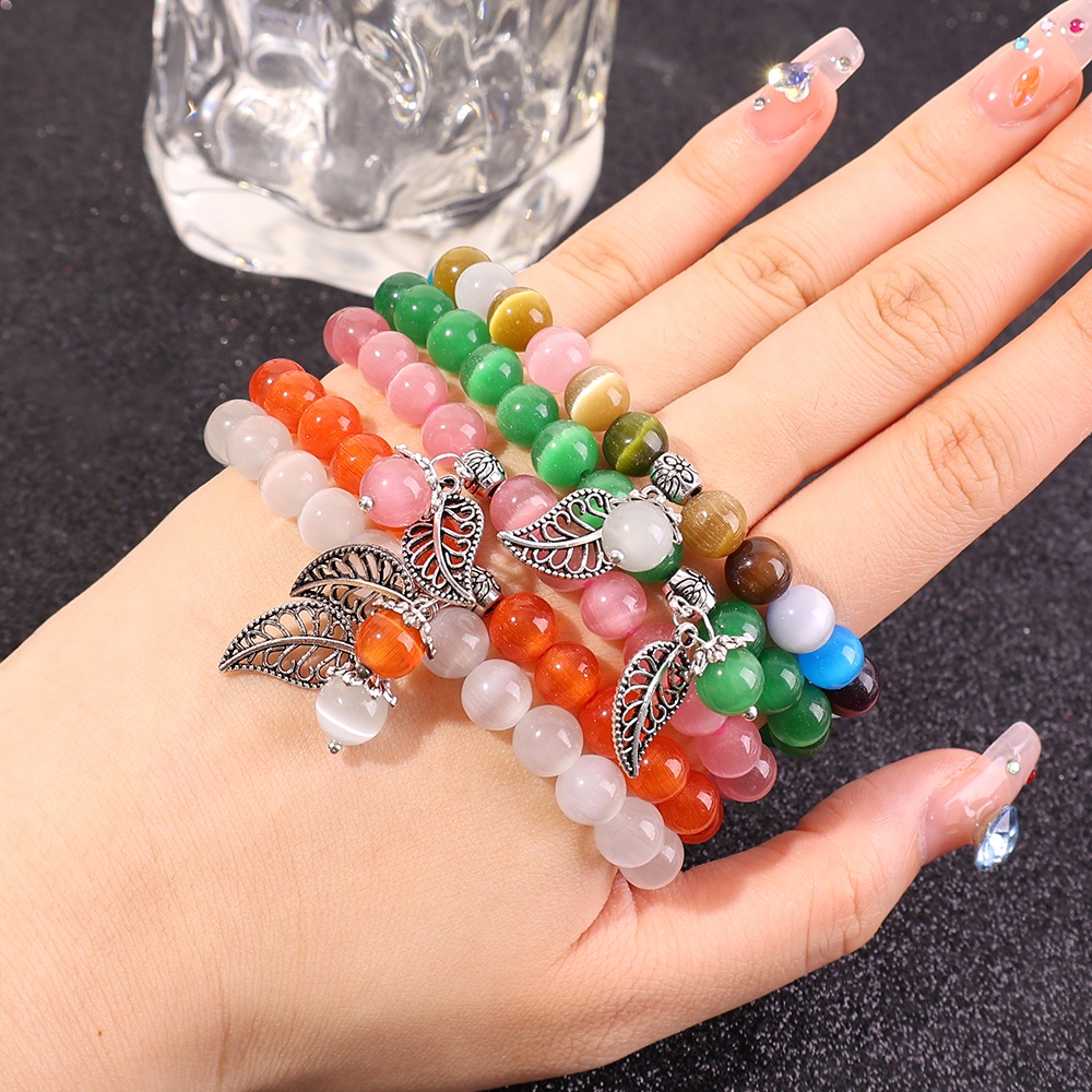 Multicolor Cat Eye Stone Bead Bracelet/Chakra Strand Stretch Bracelets/Opal Stone Ajustable Bangle/Perhiasan Penyembuhan Yoga Kristal Merah Muda/Aksesoris Fashion Wanita