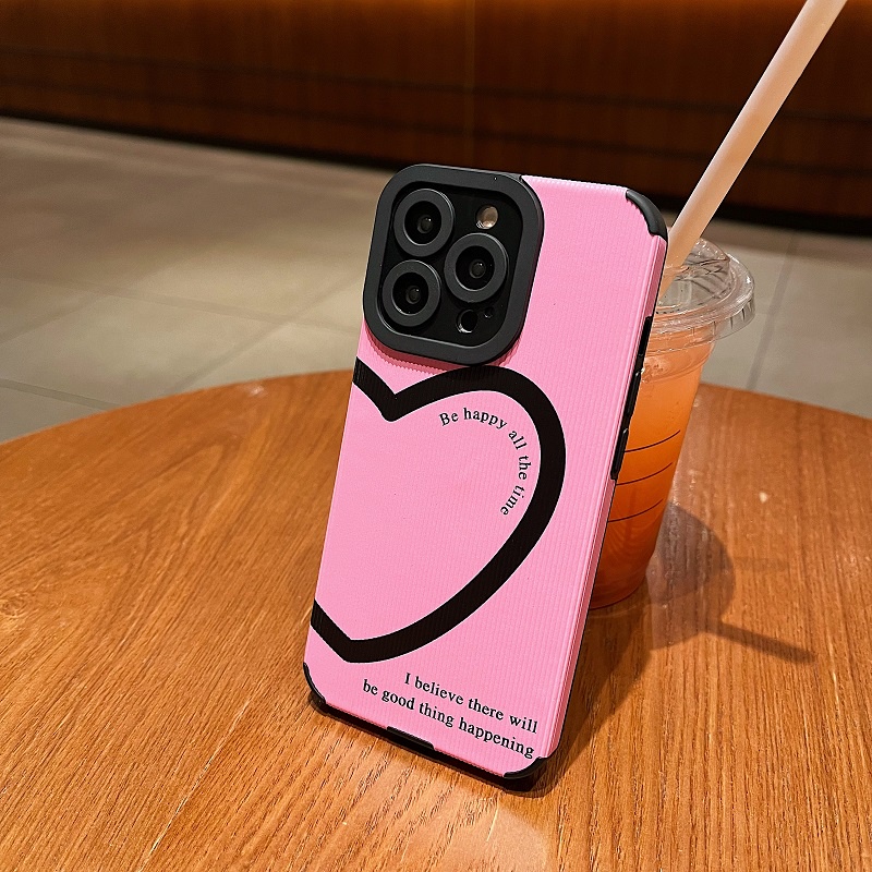 IPHONE Untuk Iphone14 13 12 11 Pro Max X XR XS Max7 8 Plus Pink Hati Inggris Tekstur Vertikal Kulit Pelindung Soft case