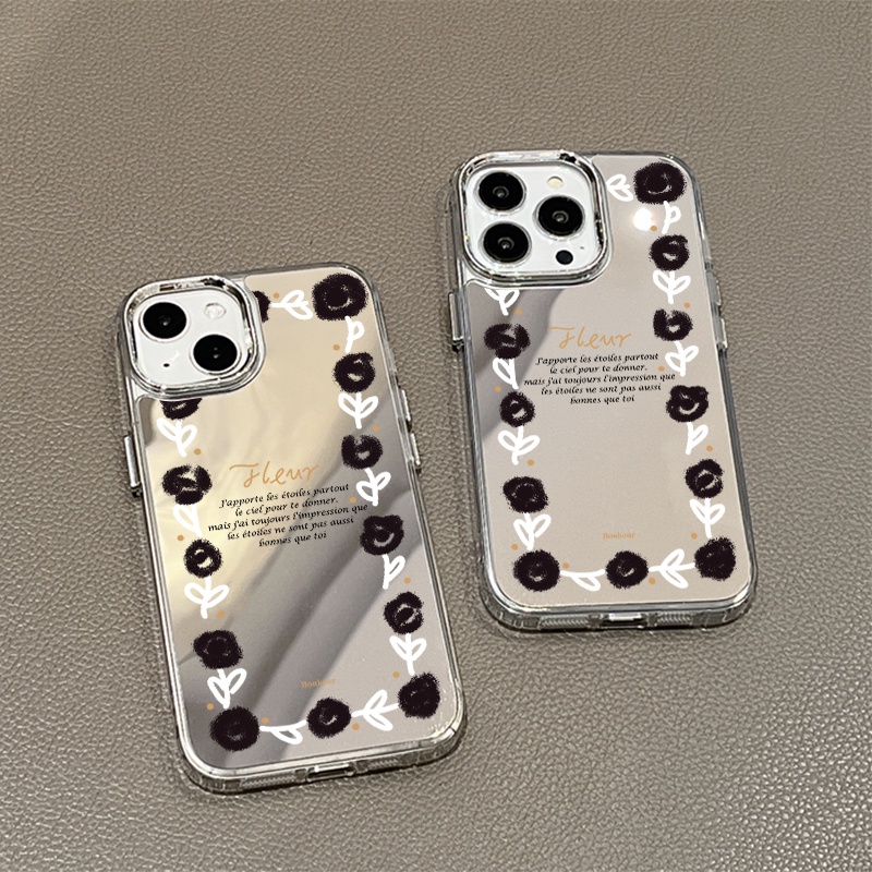 IPHONE Casing Ponsel Cermin Bunga Graffiti Sederhana Kompatibel Untuk Iphone11 12 13 14 12Pro 13Pro 14Pro Pro Max XR X XS Max Electroplating Tombol Perlindungan Mirror Cover