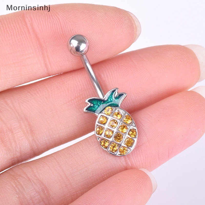 Mornin Cincin Pusar Baja Nanas Kristal Belly Button Ring Bar Perhiasan Tubuh id