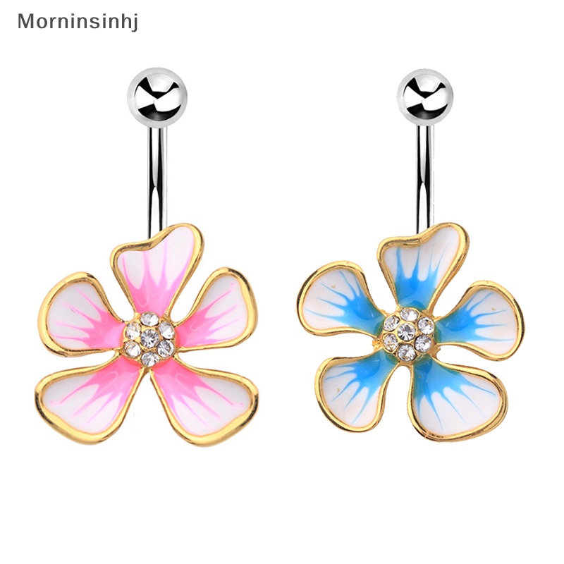 Mornin Belly Button Rings Colorful Flowers Butterfly Star Menjuntai Navel Ring Wanita Anti Karat Tubuh Perut Tubuh Perhiasan id