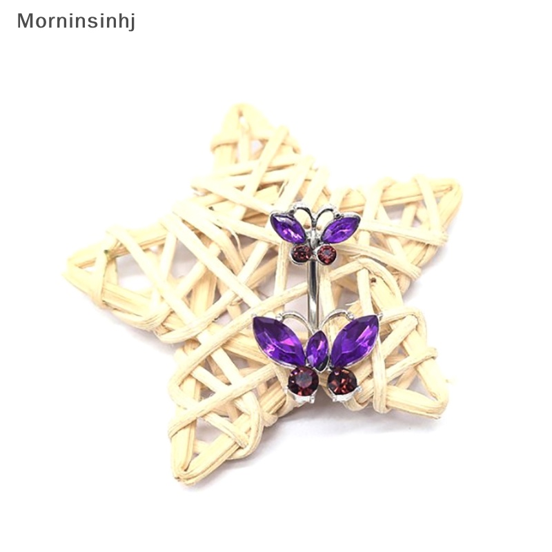 Mornin Shiny Double Butterfly Glass Belly Button Ring Tren Indah Pusar Cincin Belly Ring Pusar Perhiasan Pusar Hadiah id