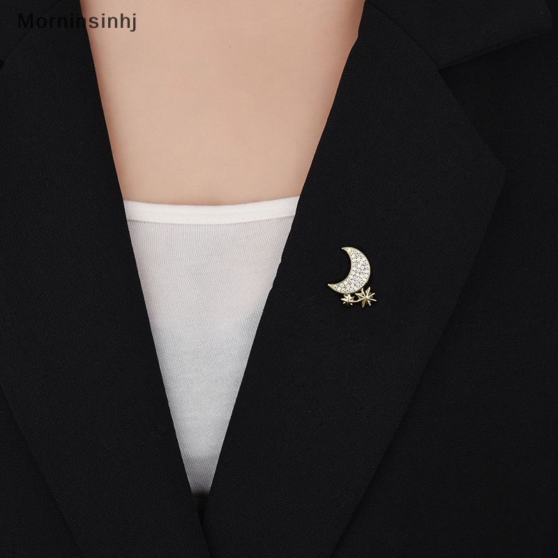 Mornin Bros Bulan Berlian Imitasi Elegan Baru Untuk Wanita Bintang Sabit Lapel Pin Korea Fashion Perhiasan Aksesoris Pakaian id