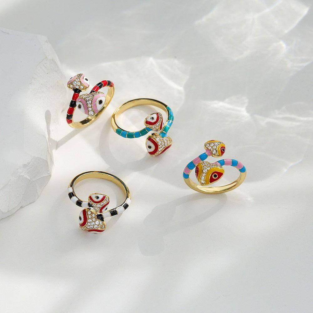 Mxbeauty Cincin Ular Fashion Chic Animal Enamel Zircon Open Punk Rings Untuk Wanita