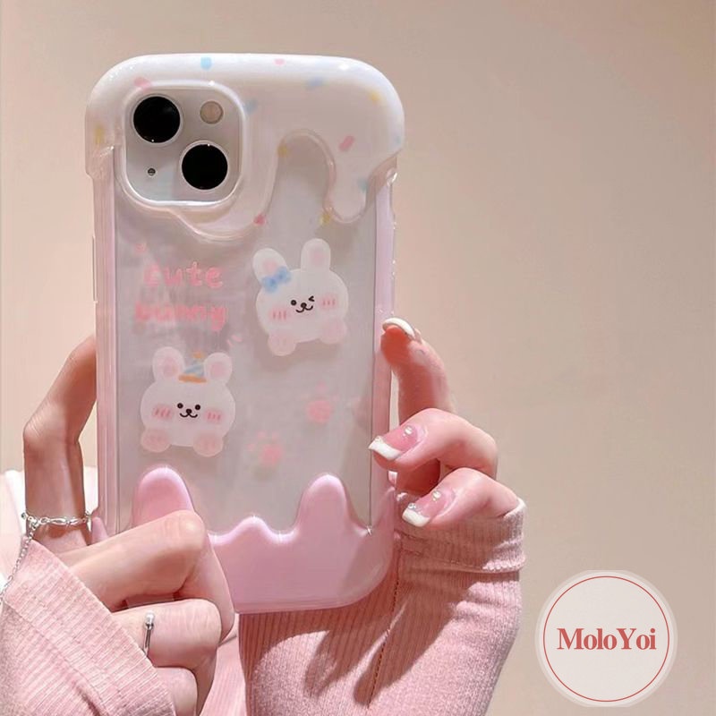 IPHONE Permen 3D Ice Cream Case Kompatibel Untuk Iphone11 7Plus XR 14 13 12 Pro Max X 7 8 Plus XS Max Indah Kartun Beruang Lucu Kelinci Lembut Tpu Cover