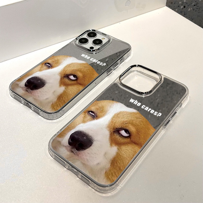 IPHONE Casing Ponsel Cermin Anjing Keren Kompatibel Untuk Iphone11 12 13 14 12Pro 13Pro 14Pro Pro Max XR X XS Max Electroplating Tombol Perlindungan Mirror Cover