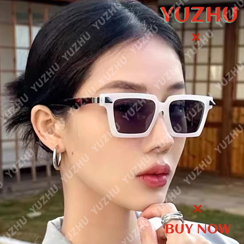 (YUZHU) Niche Barat Vintage Square Frame Kacamata Hitam Wanita Tren Kepribadian Dekorasi Mewah Rasa Sunglasses