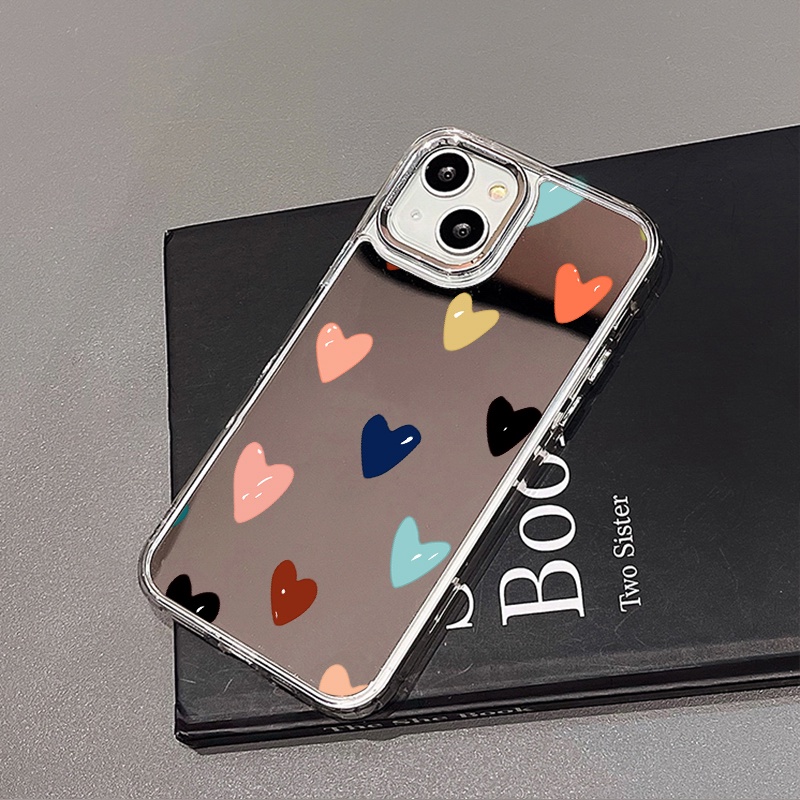 IPHONE Gelembung Casing Ponsel Cermin Hati Kompatibel Untuk Iphone11 12 13 14 12Pro 13Pro 14Pro Pro Max XR X XS Max Electroplating Tombol Perlindungan Mirror Cover