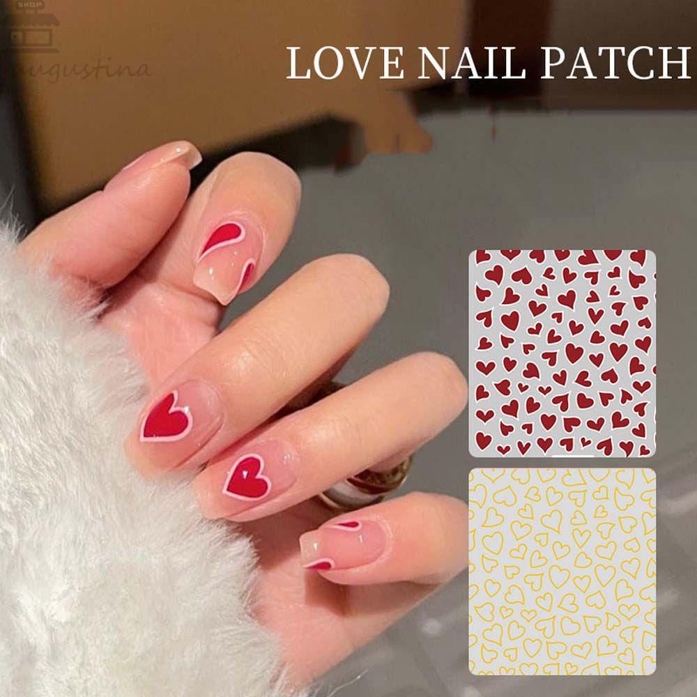 AUGUSTINA Agustin 3D Nail art sticker Laser 1 Pcs Hitam Putih Merah Hati Berbentuk Hati Gambar Perekat Slider decals Nail decal