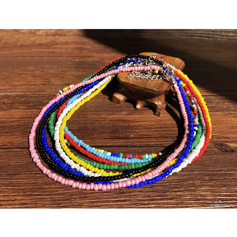 Baru Kalung choke Fashion Bohemian Kalung Leher Pendek Kalung Buatan Tangan Manik-Manik Warna-Warni Kalung Manik Padi