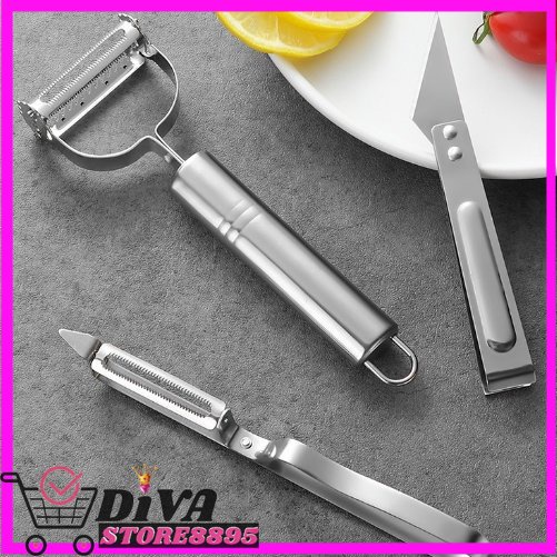 PISAU PENGUPAS KULIT BUAH DAN SAYUR SET STAINLESS PEELER 3 IN 1