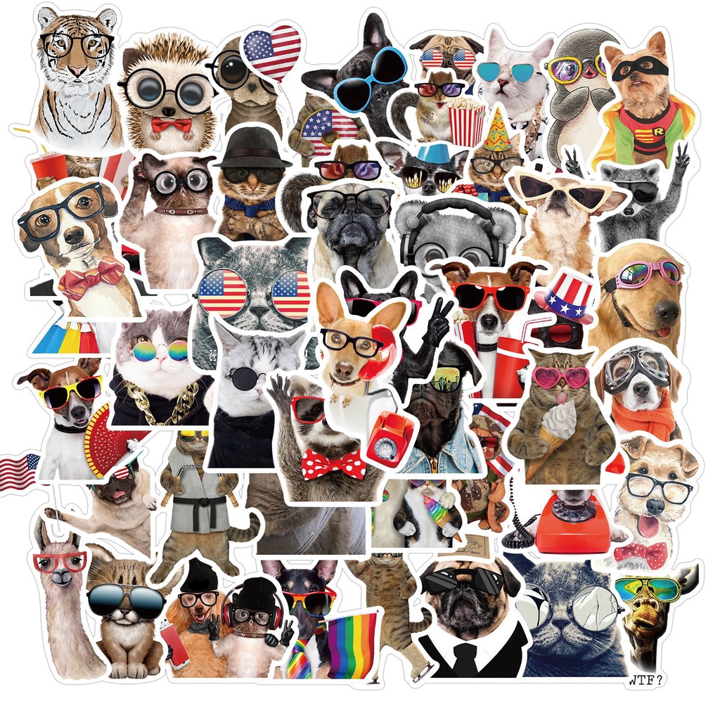 50 /100Pcs /Pack Seri Hewan Lucu Tahan Air Koper Hias Laptop Scrapbook Stiker Pola Kucing Anjing Peliharaan Stiker Lucu