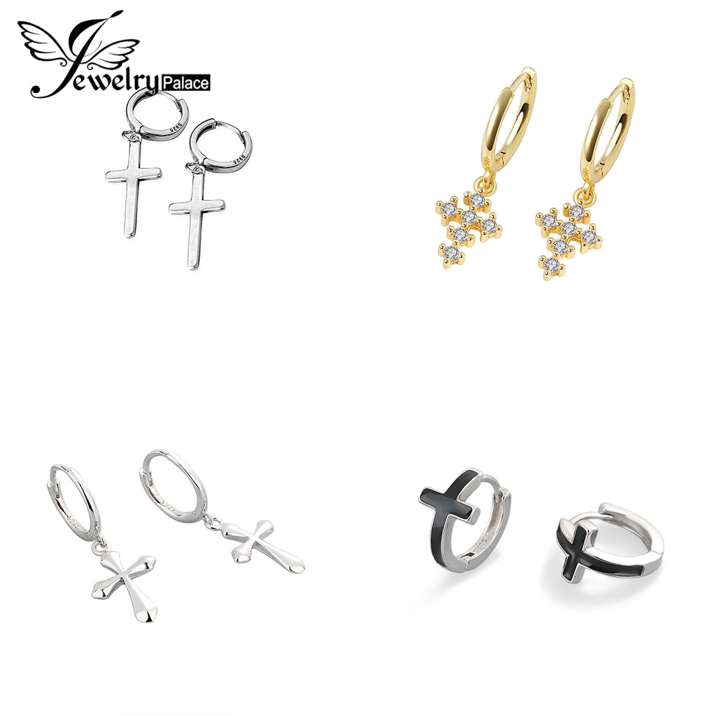 Jewelrypalace Emas925 Silang Hoop Simple Perhiasan Asli Moissanite Wanita Anting Perak M094