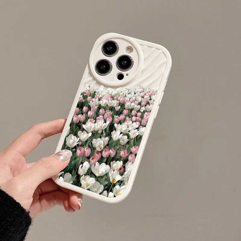 IPHONE Casing Ponsel Riak Air Tulip Bunga Segar Kompatibel Untuk Iphone11 13 12 14 Pro Max14 Plus XR X XS MAX 7Plus 8Plus 7 8 SE 2020 2022 Sarung Tahan Guncangan