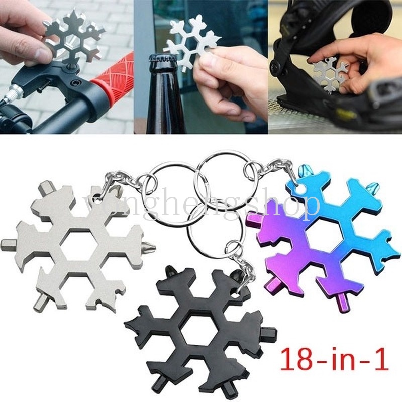 Kreatif 18in1 Snowflake Shaped Wrench Dengan Kunci Ring Outdoor EDC Tools Portable Universal Wrench Spanner Obeng Stainless Steel Pembuka Botol Alat Multifungsi