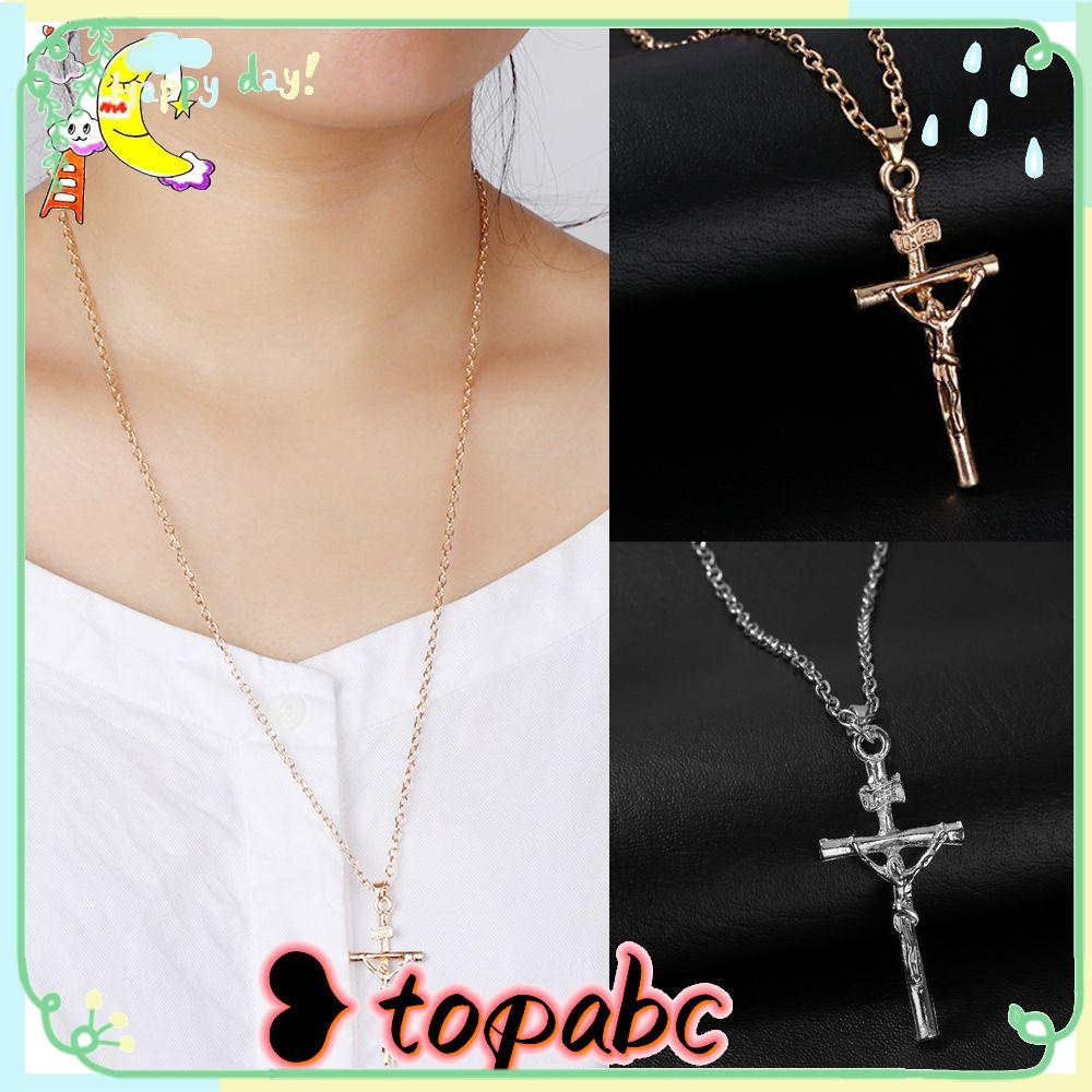 TOP Kalung Hiphop Panjang Lapis Emas 18K Liontin Salib