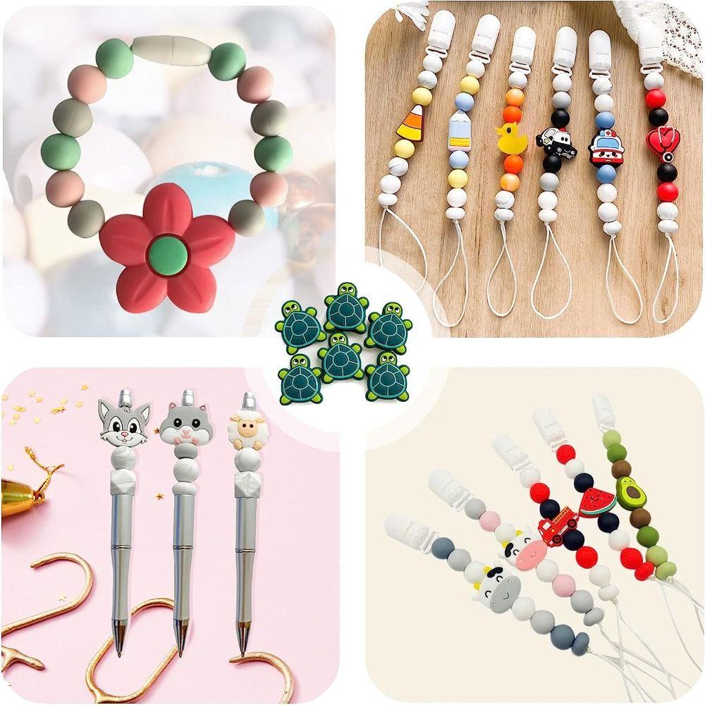 LILY 10 Pcs Silikon Manik-Manik Longgar Lembut Kalung Gantungan Kunci Manik-Manik Kura Hijau