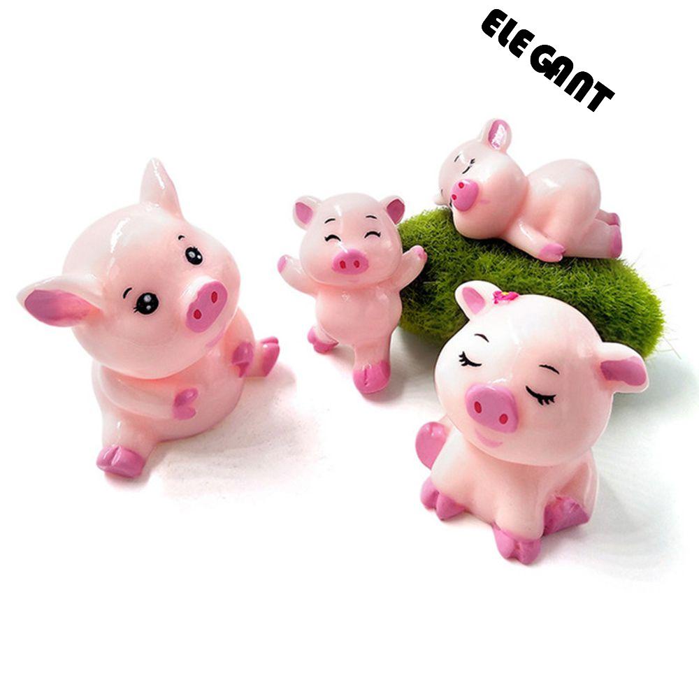 【 ELEGANT 】 Patung Resin Animal Craft Figure Aksesoris Home Decor Dekorasi Keluarga Babi Lucu