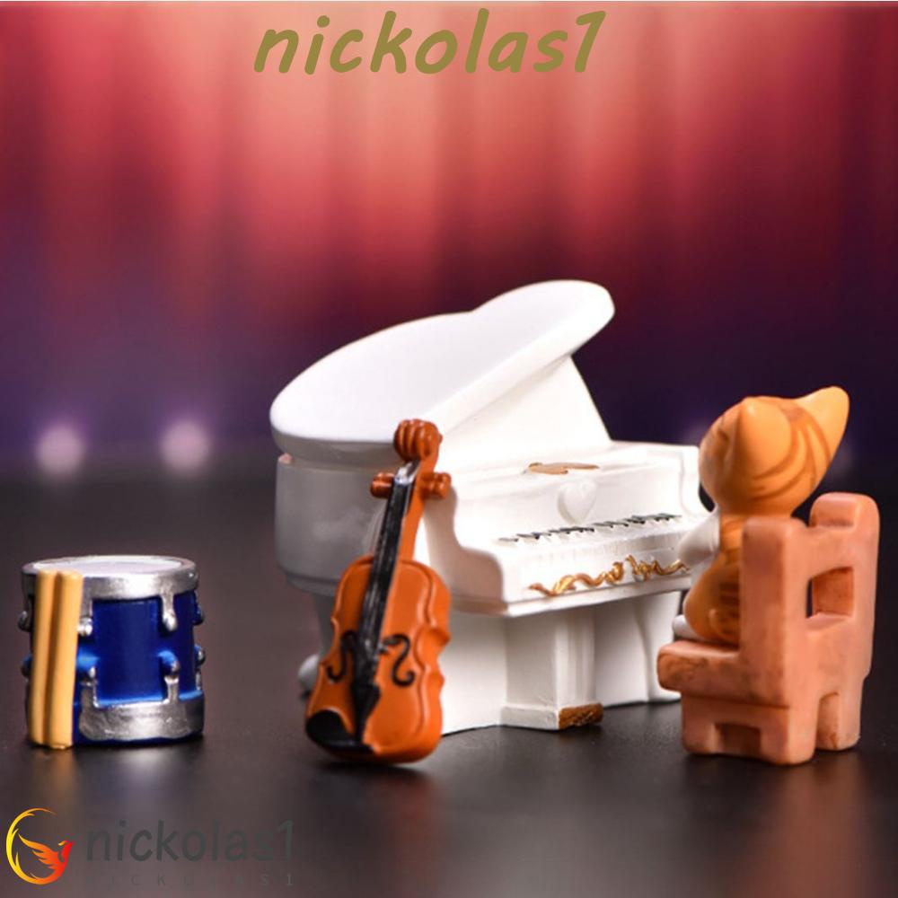 NICKOLAS1 Alat Musik Model Gitar,Drum,Violin Indah Hadiah Kue Ornamen Peri Taman Aksesoris Kerajinan Patung Piano