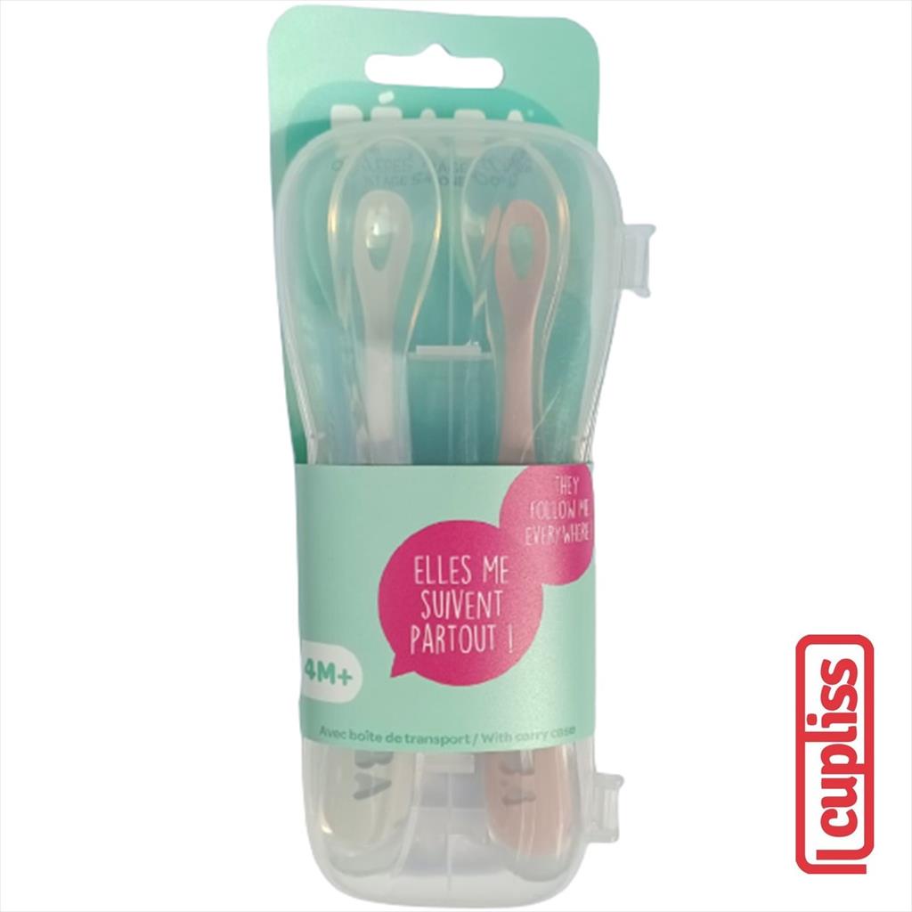 BEABA Set 2 1st Age Silicone Spoon 126550 Grey Pink