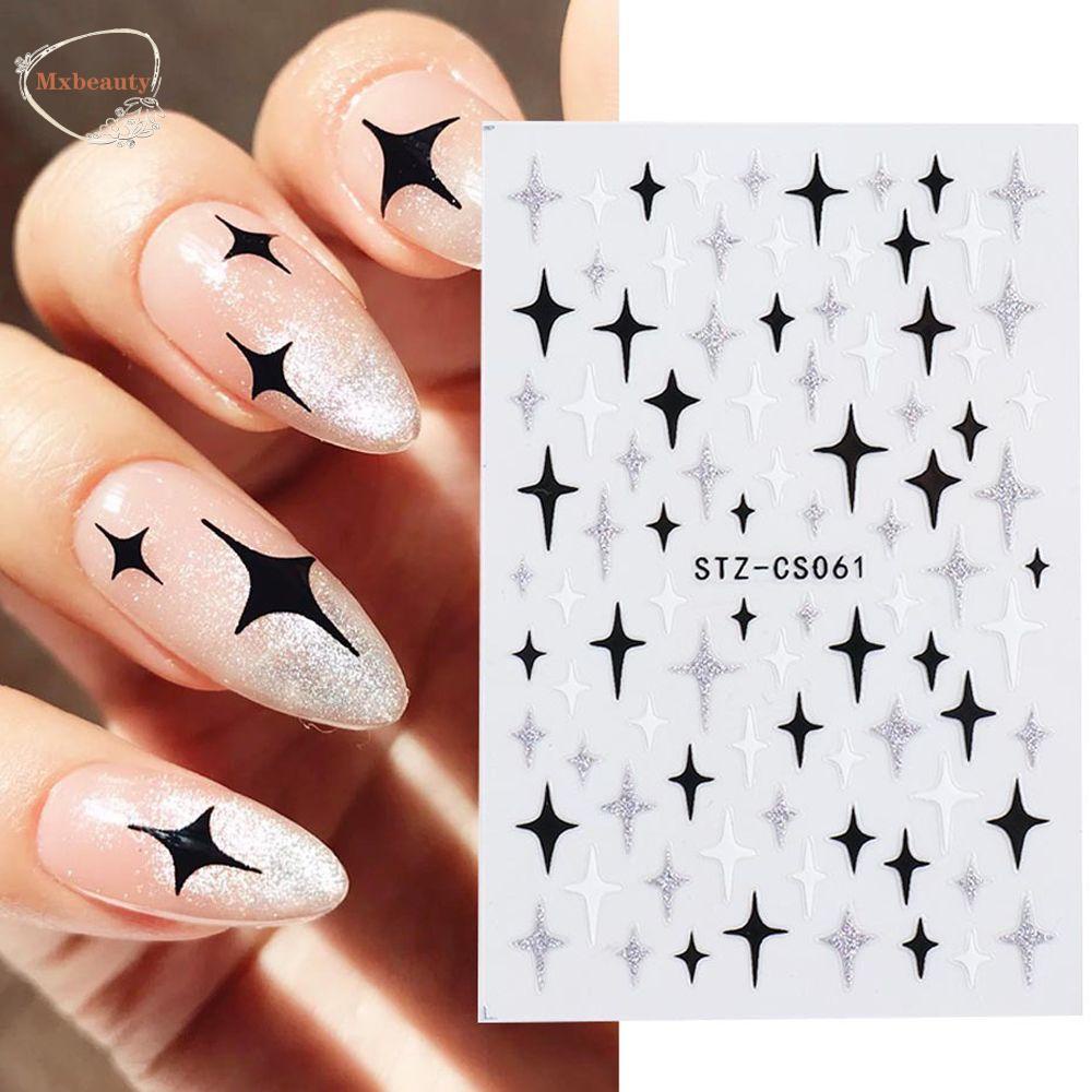 MXBEAUTY 3d Stiker Kuku Gadis Jantung Tahan Air Bintang Laser Nail Decals