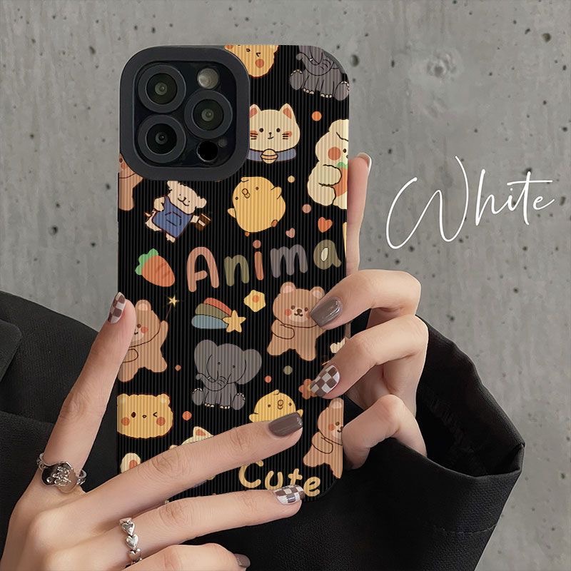 【Lamb Skin】SoftCase for IPhone 6S 7 Plus 8 Plus X XS XR XS Max 11 13 12 14 PRO Max 14 Plus 12 13 MINI Phone Case Black Animal Cartoon Cute Casing hp iphone 11