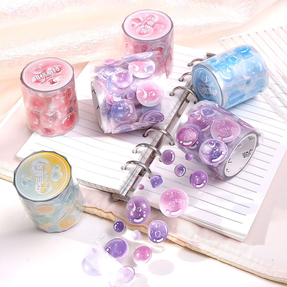 Label Hias Sequin Glitter/Alat Tulis Siswa Untuk Diary Planner DIY/3M Colorful Fantasy Bubble Dots Washi Tape Stickers/Kawaii Lucu Bubble Round Adhesive Tape/