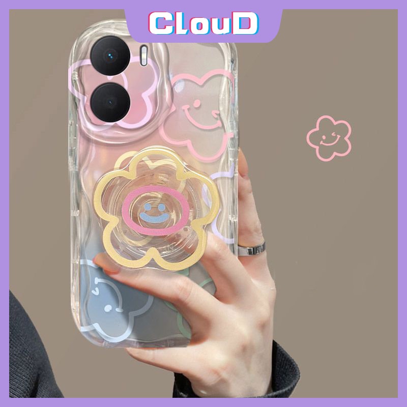 Untuk Vivo Y15s Y17 Y21 Y02 Y91C Y33s Y22s Y20i Y50 Y22 Y12 Y16 Y12i Y35 Y30 Y91 Y20 Y15 Y11 Y21s Y15A Y12s Y31 Y51 Smiley Fresh Flowers Colorful Graffiti Holder Bracket Soft Case