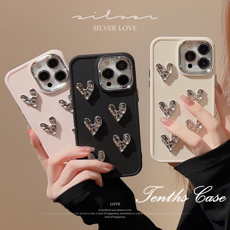 Kompatibel Untuk IPhone14 13 12 11 Pro Max8 7 6 6s Plus X Xr Xs Max SE 2020 Plating Cover INS Gaya Canggih 3D Bentuk Hati Phone Case
