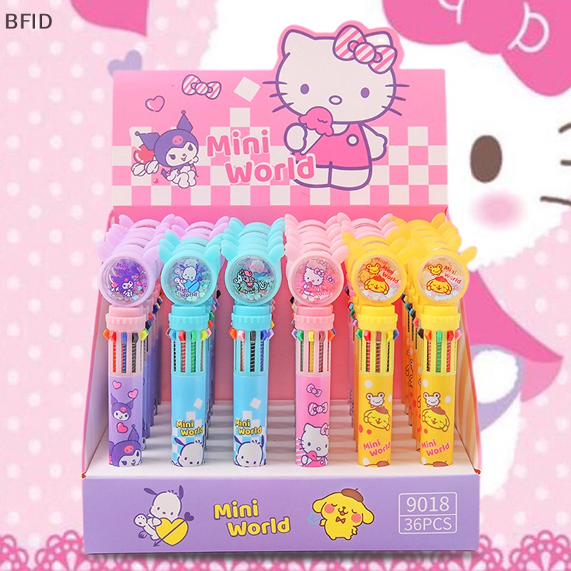 [BFID] 10warna Bolpoin Multi Warna Kawaii Kartun Tekan-Jenis Warna Pulpen Alat Tulis Sekolah Pasokan Multi-Fungsi Hadiah Alat Tulis [ID]