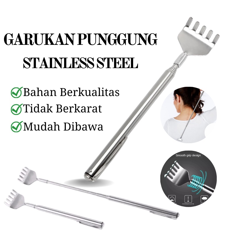 GOS -B403- Garukan Punggung Stainless Steel - Alat Garuk punggung Teleskopic Panjang Pendek - Penggaruk Punggung Dan Alat Pijat Badan